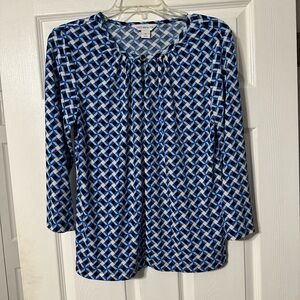 Liz Claiborne Geometric Pattern 3/4 Sleeve Blouse
